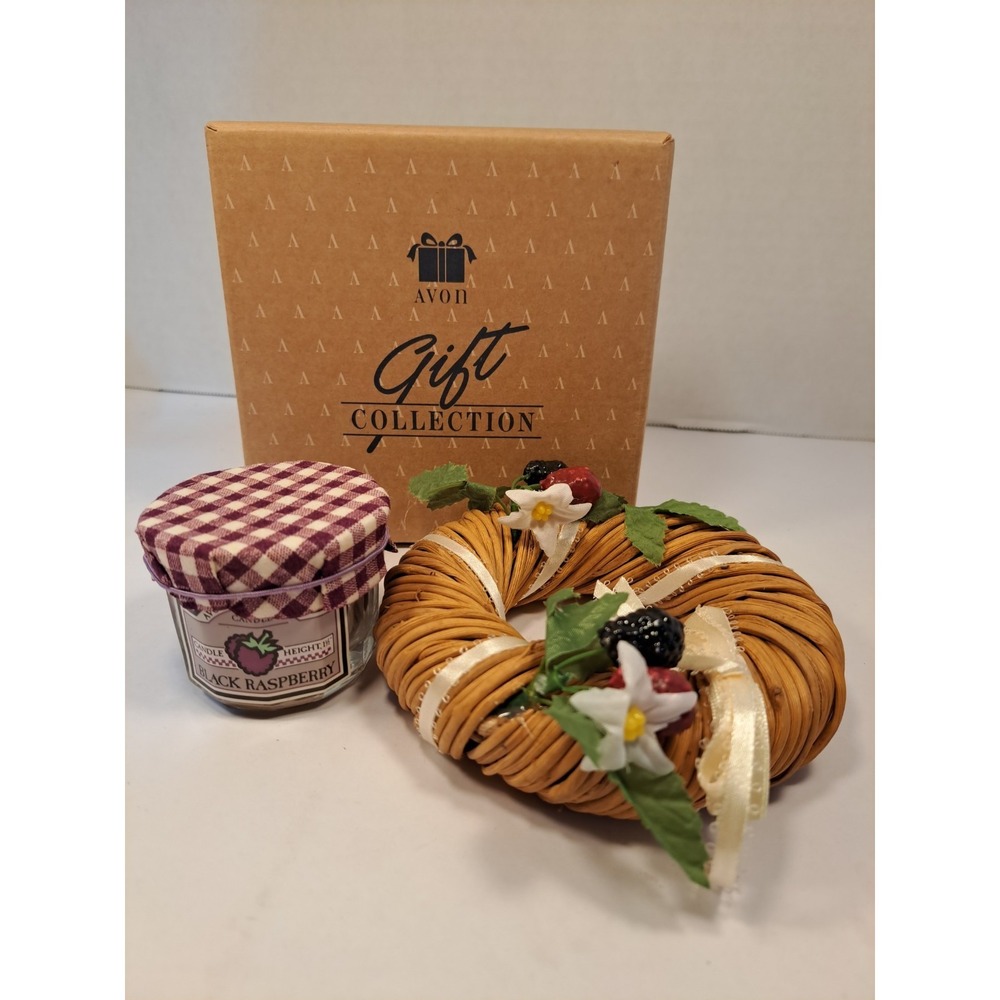 Vintage Avon Spring Bloom Wreath and Raspberry Candle Lot Cute Country Kitchen